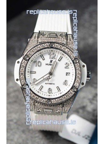 Hublot Big Bang One Click Mossanites Paved Casing Swiss Replica Watch White Dial