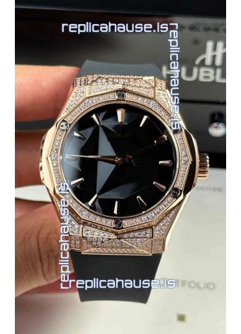 Hublot Classic Fusion Orlinski Diamonds Paved Black Dial Swiss Replica Watch