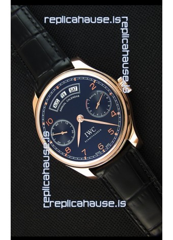 IWC Portugieser Annual Calender Midnight Blue Pink Gold IW503504 1:1 Mirror Replica