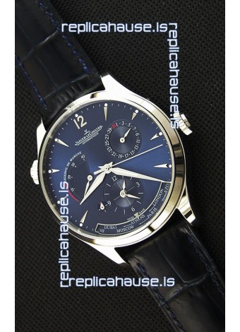 Jaeger LeCoultre Master Geographic Power Reserve Steel Case Steel Blue Dial Swiss Replica Watch 