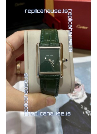 Must De Cartier Tank Edition Watch in 904L Stainless Steel Casing Green Dial