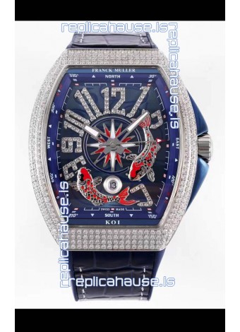 Franck Muller Vanguard KOI V45 YT SC DT AC BL KOI 2 Diamonds Embedded Swiss Replica Watch 