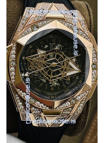 Hublot Big Bang UNICO Sang Bleu II Rose Gold Diamonds 1:1 Mirror Quality Swiss Replica Watch 