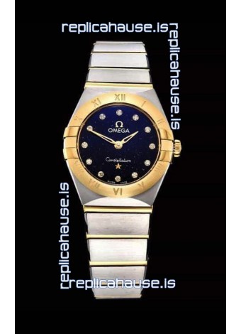 Omega Constellation Ladies Swiss Quartz 1:1 Mirror Replica - Two Tone Casing in Black Starry Dial 