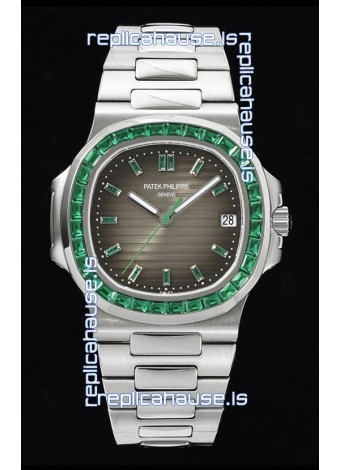 Patek Philippe Nautilus 5711 Grey Dial 1:1 Mirror Replica in 904L Steel with Rubies Bezel