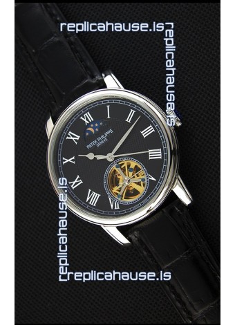 Patek Philippe Japanese MoonPhase Tourbillon Replica Watch Black Dial