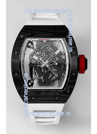 Richard Mille RM055 Black Carbon Casing White Rubber 1:1 Superclone Genuine Tourbillon Watch 