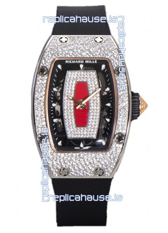 Richard Mille RM007 Diamonds Paved Red Dial 904L Steel Superclone Swiss Watch