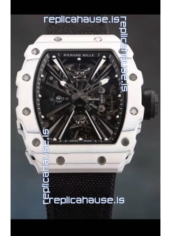 Richard Mille RM12-01 White Carbon Fiber Case Genuine Tourbillon Movement 1:1 Mirror Replica Watch