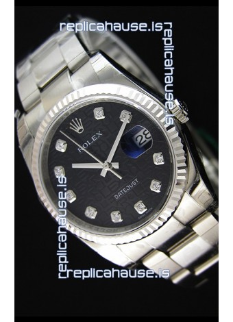 Rolex Datejust 36MM Cal.3135 Movement Swiss Replica Watch in Black Printed Dial