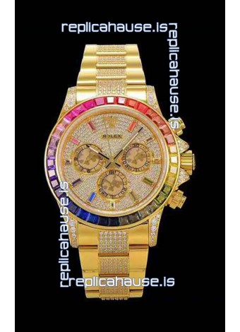 Rolex Daytona ICED OUT Yellow Gold Watch Original Cal.4130 Movement - 1:1 Mirror 904L Steel Watch 