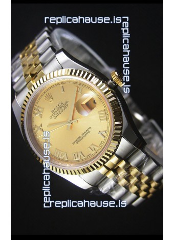 Rolex Datejust Replica Japanese Watch - Two Tone Plating with Gold Dial in 36MM Casing