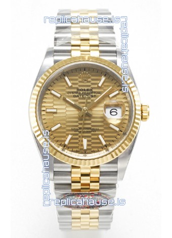 Rolex Super Clone Datejust ETA 3235 Movement 36MM Two Tone Yellow Gold Swiss Fluted Dial
