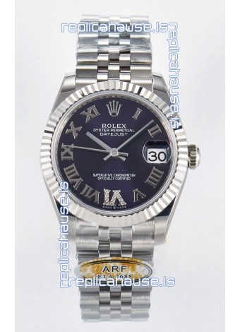 Rolex Super Clone Datejust ETA 2688 Movement 31MM Stainless Steel Purple Roman Dial Watch 