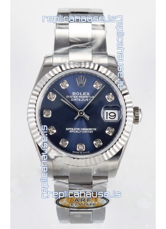 Rolex Super Clone Datejust ETA 2688 Movement 31MM Stainless Steel Blue Diamonds Dial Watch 
