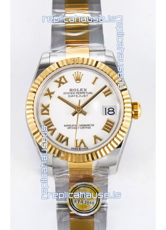 Rolex Super Clone Datejust ETA 2688 Movement 31MM Two Tone Yellow Gold Swiss White Dial