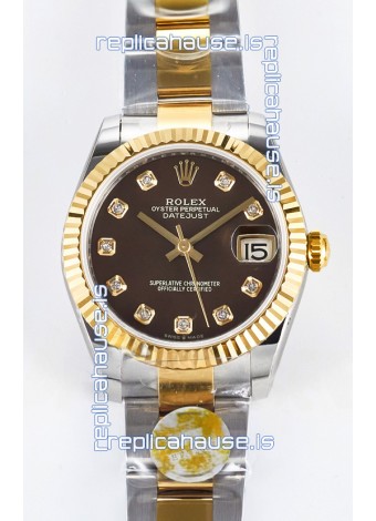 Rolex Super Clone Datejust ETA 2688 Movement 31MM Two Tone Yellow Gold Swiss Brown Dial