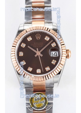 Rolex Super Clone Datejust ETA 2688 Movement 31MM Two Tone Rose Gold Swiss Brown Dial