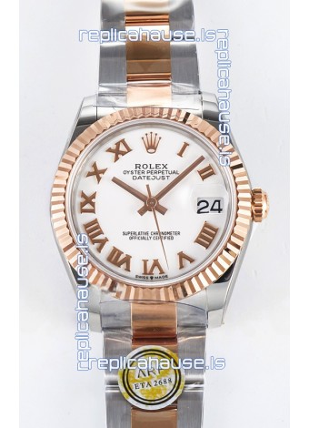 Rolex Super Clone Datejust ETA 2688 Movement 31MM Two Tone Rose Gold Swiss White Dial