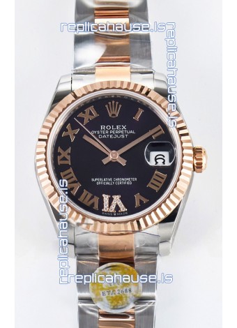 Rolex Super Clone Datejust ETA 2688 Movement 31MM Two Tone Rose Gold Swiss Black Dial