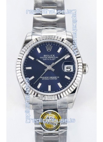 Rolex Super Clone Datejust ETA 2688 Movement 31MM Stainless Steel Blue Dial Watch 