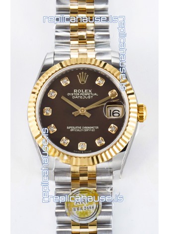 Rolex Super Clone Datejust ETA 2688 Movement 31MM Two Tone Yellow Gold Brown Dial