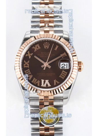 Rolex Super Clone Datejust ETA 2688 Movement 31MM Two Tone Rose Gold Swiss Brown Dial