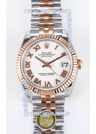 Rolex Super Clone Datejust ETA 2688 Movement 31MM Two Tone Rose Gold Swiss White Dial