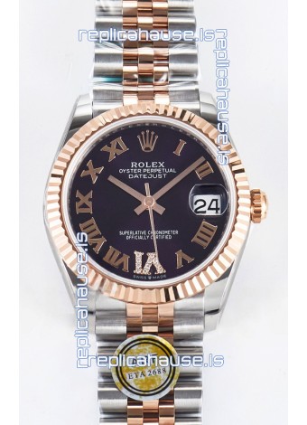 Rolex Super Clone Datejust ETA 2688 Movement 31MM Two Tone Rose Gold Swiss Purple Dial