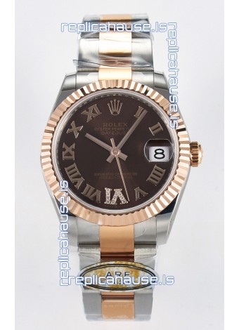 Rolex Super Clone Datejust ETA 2688 Movement 31MM Two Tone Rose Gold Swiss Brown Dial
