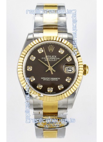 Rolex Super Clone Datejust ETA 2688 Movement 31MM Two Tone Yellow Gold Brown Dial 
