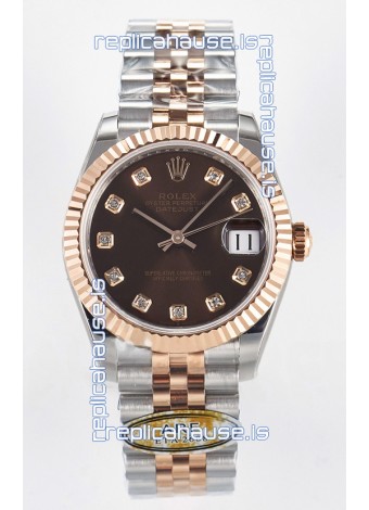 Rolex Super Clone Datejust ETA 2688 Movement 31MM Two Tone Rose Gold Swiss Brown Dial