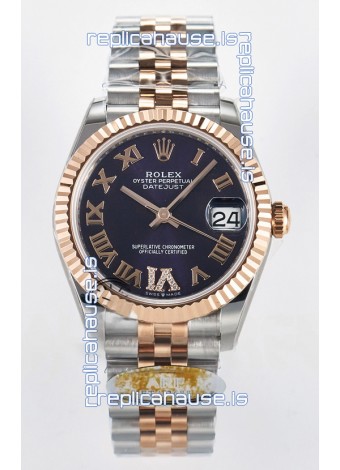 Rolex Super Clone Datejust ETA 2688 Movement 31MM Two Tone Rose Gold Swiss Purple Dial