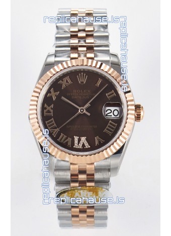 Rolex Super Clone Datejust ETA 2688 Movement 31MM Two Tone Rose Gold Swiss Brown Dial