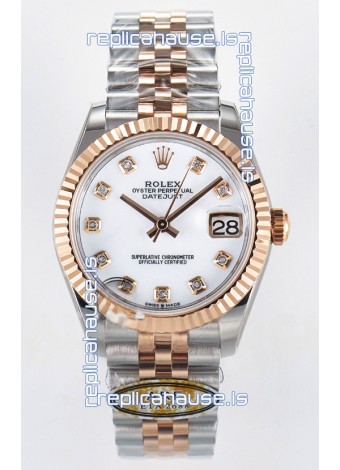 Rolex Super Clone Datejust ETA 2688 Movement 31MM Two Tone Rose Gold Swiss White Dial