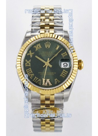 Rolex Super Clone Datejust ETA 2688 Movement 31MM Two Tone Yellow Gold Swiss Green Dial 