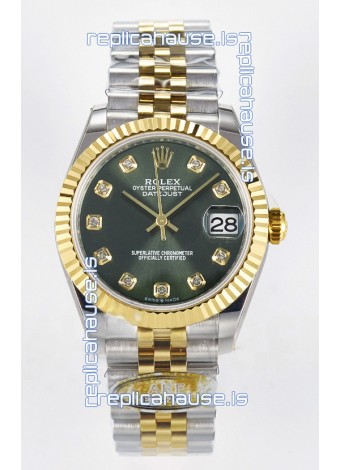 Rolex Super Clone Datejust ETA 2688 Movement 31MM Two Tone Yellow Gold Swiss Green Dial 