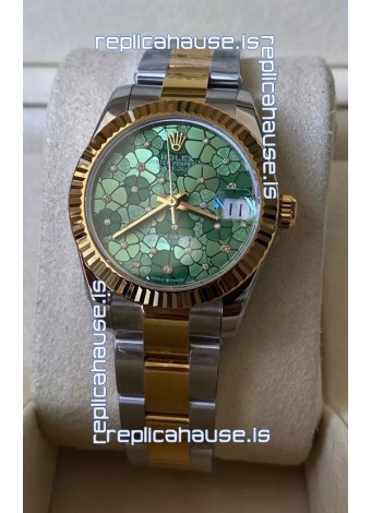 Rolex Datejust M278273 31MM Swiss Replica in Two Tone Yellow Gold - Green Motif Dial 1:1 Mirror Quality
