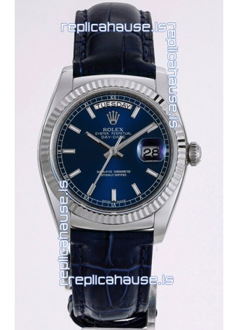 Rolex Day Date 904L Steel Casing Watch in Blue Dial 36MM - 1:1 Mirror Quality