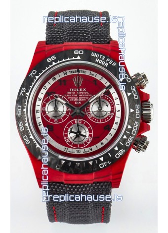 Rolex Daytona Edition Watch in Red Dial Red Carbon Casing 1:1 Mirror Replica