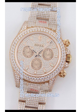 Rolex Cosmograph Daytona Rose Gold ICED OUT Cal.4130 Movement - 904L Steel Watch