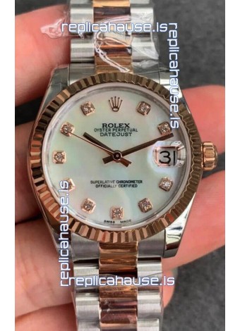 Rolex Datejust 31MM ETA-2671 Movement Swiss Replica in 904L Steel in Pearl Dial Oyster Strap