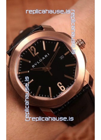 Bvlgari Octo Roma Edition 1:1 Mirror Replica in Rose Gold - Black Dial 