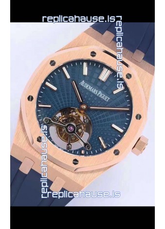 Audemars Piguet Royal Oak Tourbillon 41mm Blue Dial in 904L Rose Gold Case Rubber Strap