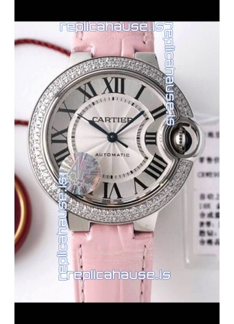 Ballon De Cartier Swiss Automatic 1:1 Mirror Quality 33MM in Stainless Steel Casing - Diamonds Bezel