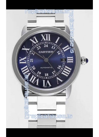 Ronde De Cartier Swiss Replica Watch - Stainless Steel Casing in Blue Dial 