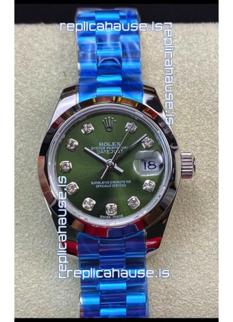 Rolex Datejust Ladies 28MM Cal.3135 Movement Swiss Replica in Green Dial - 904L Steel Casing