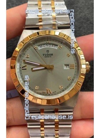 Tudor Royal Edition Watch - 1:1 Mirror Replica in Two Tone Casing - Grey Diamonds Dial