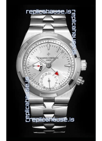 Vacheron Constantin Overseas Dual Time 1:1 Mirror Swiss Replica Watch in Steel Dial 