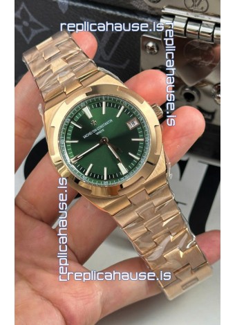 Vacheron Constantin Super Clone Overseas 1:1 Mirror Swiss Replica Watch in Rose Green Steel Dial